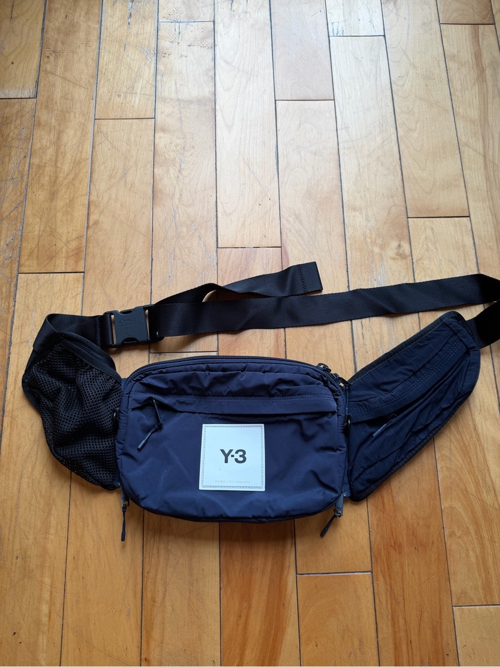Y-3 Navy Belt Bag with White Logo Patch